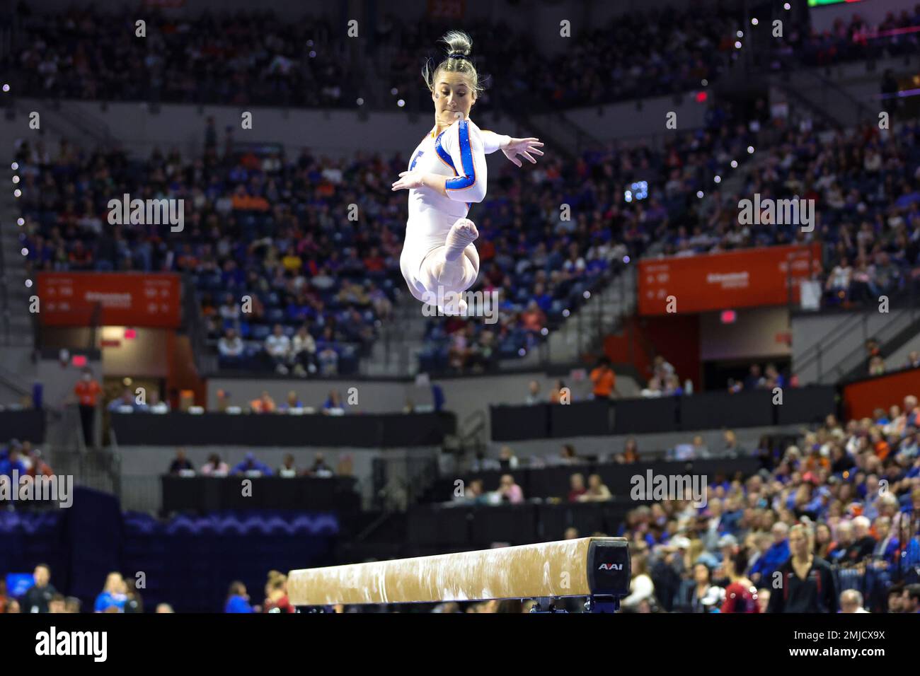 Florida's Payton Richards competes on the beam during an NCAA