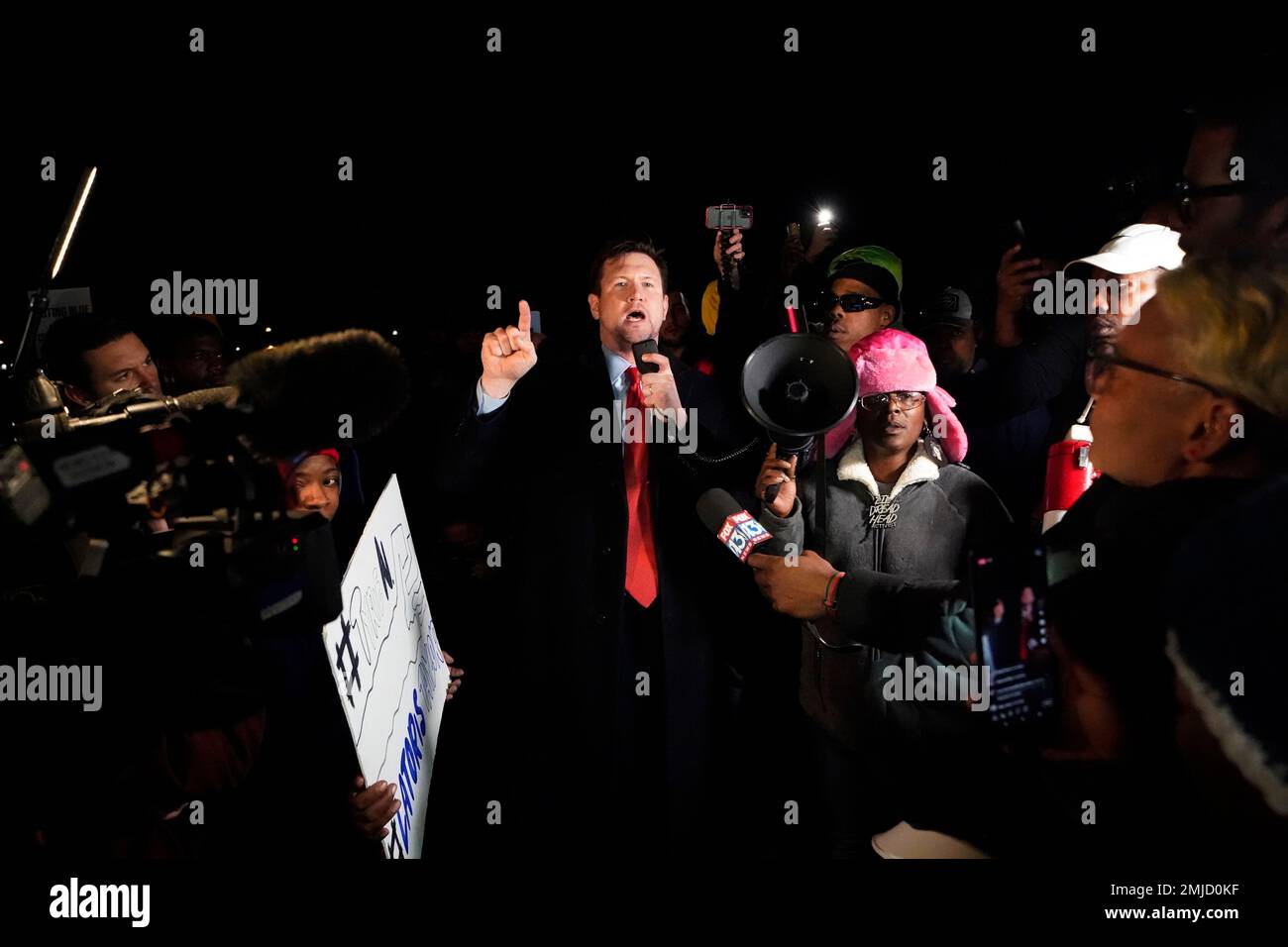 Memphis attorney Jake Brown speaks to protesters Friday, Jan. 27, 2023