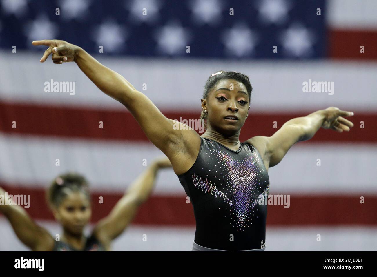 Simone Biles practices for the senior women's competition at the 2019 U ...