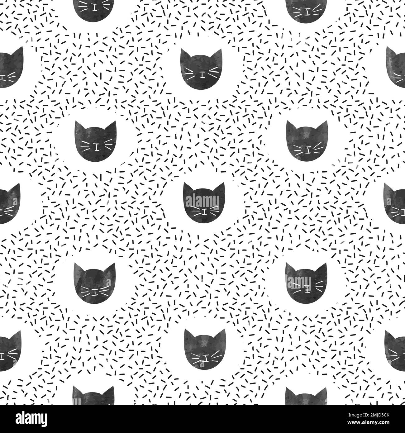 Seamless fashion pattern with cute black cats. Vector dots background. Stock Vector