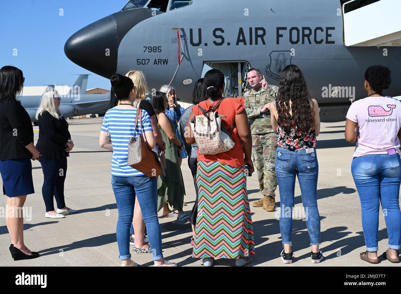 Spouses of service members tour a 507th Air Refueling Wing KC135