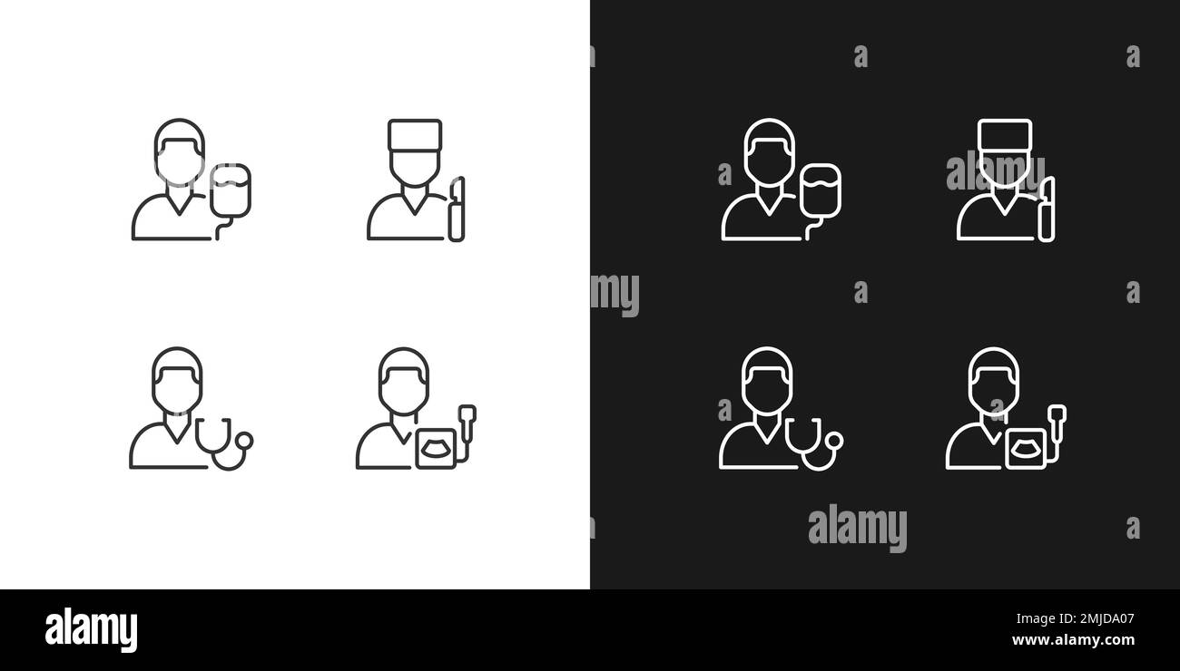 Diagnostics and treatment pixel perfect linear icons set for dark ...