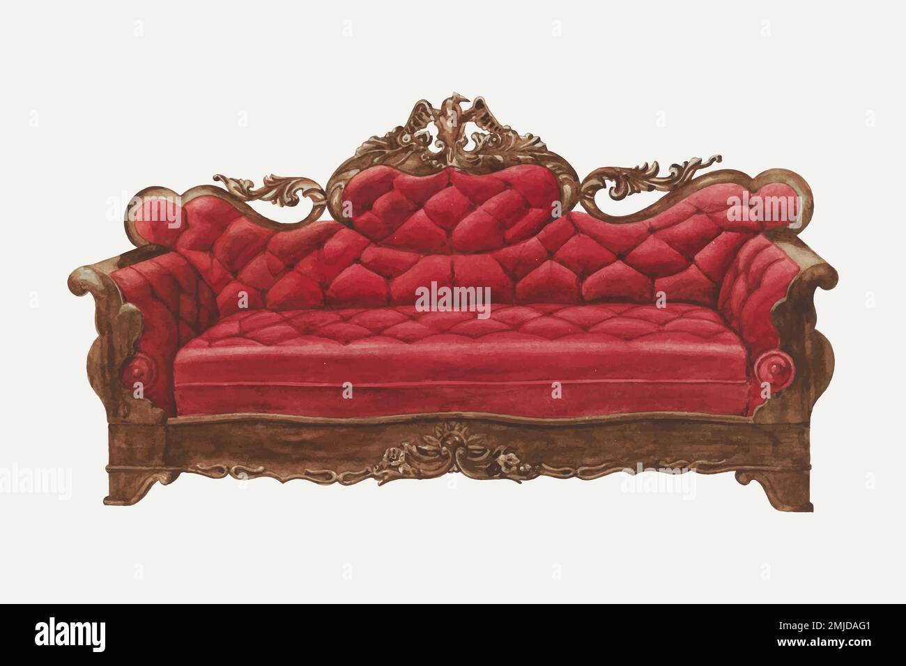 Vintage red settee vector illustration, remixed from the artwork by Henry Moran Stock Vector