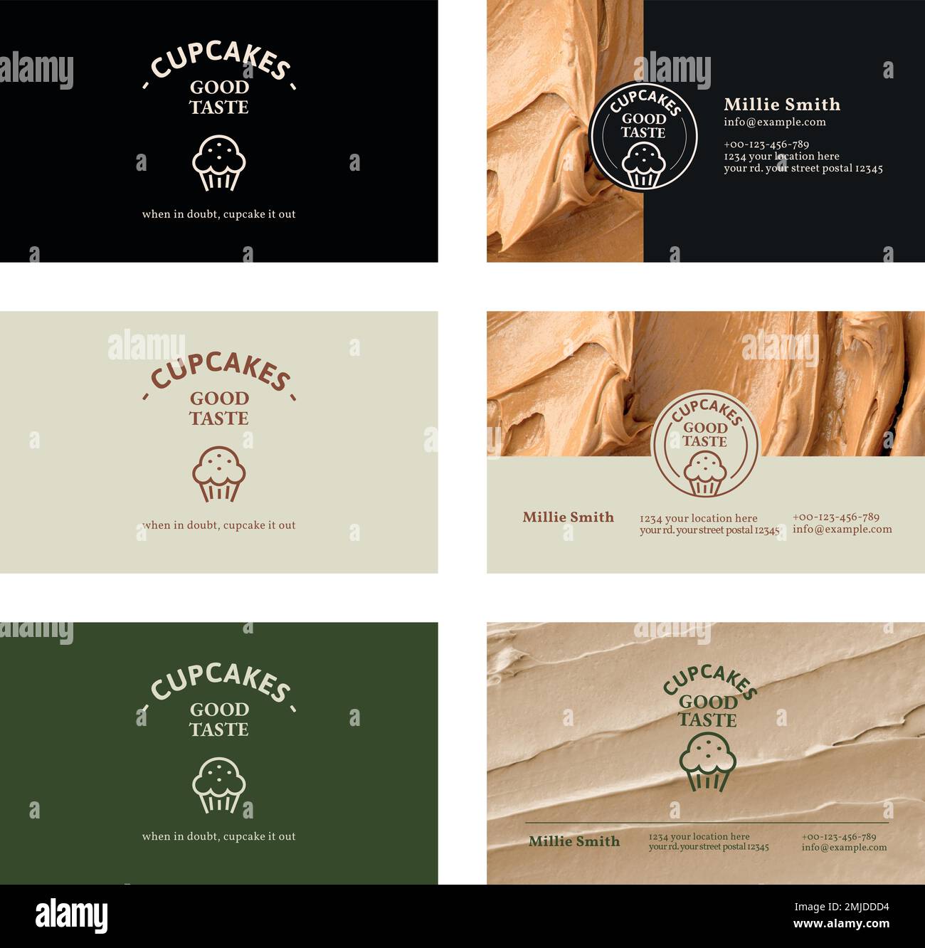 Bakery business card template vector set with frosting texture Stock