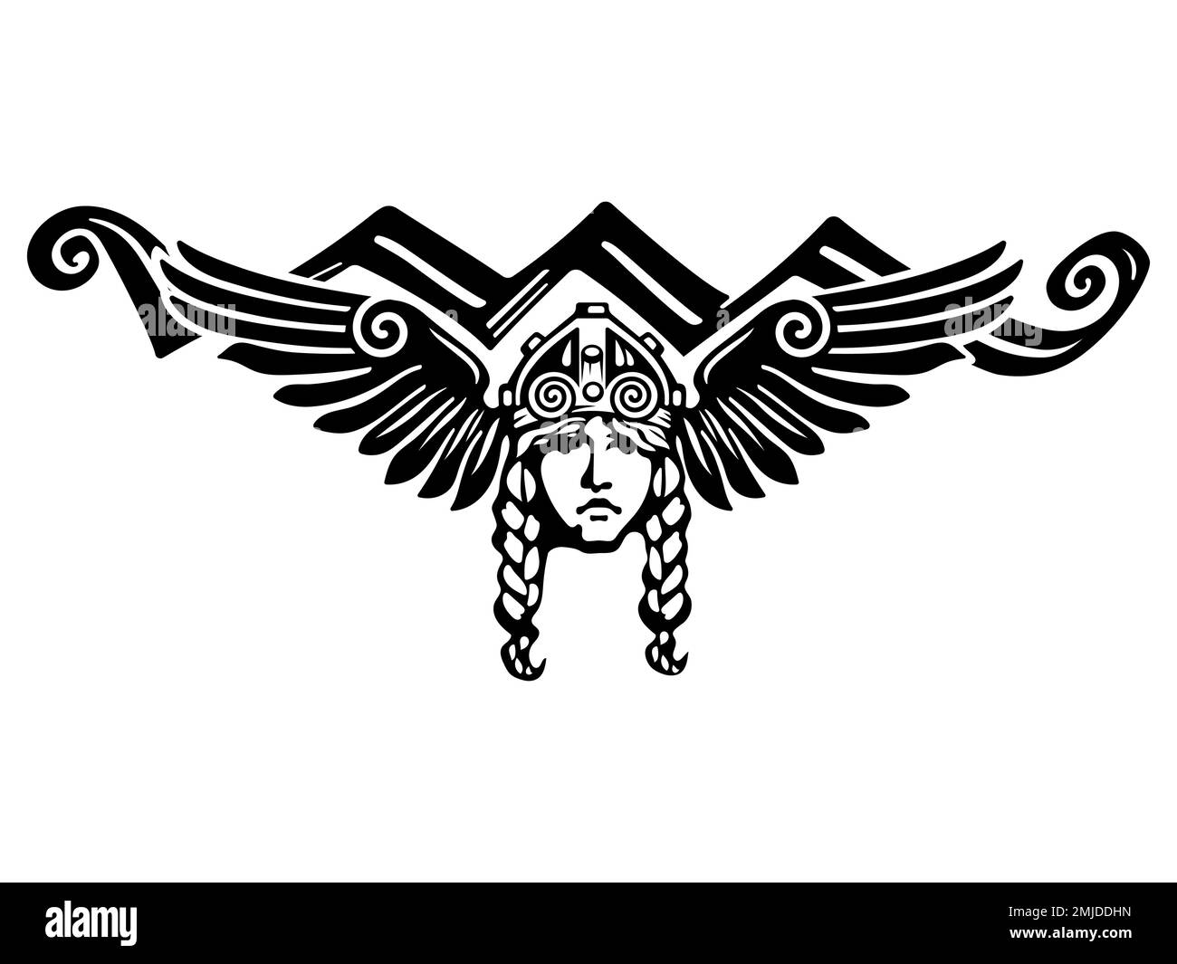 Viking Design. Valkyrie in a winged helmet. Image of Valkyrie, a woman