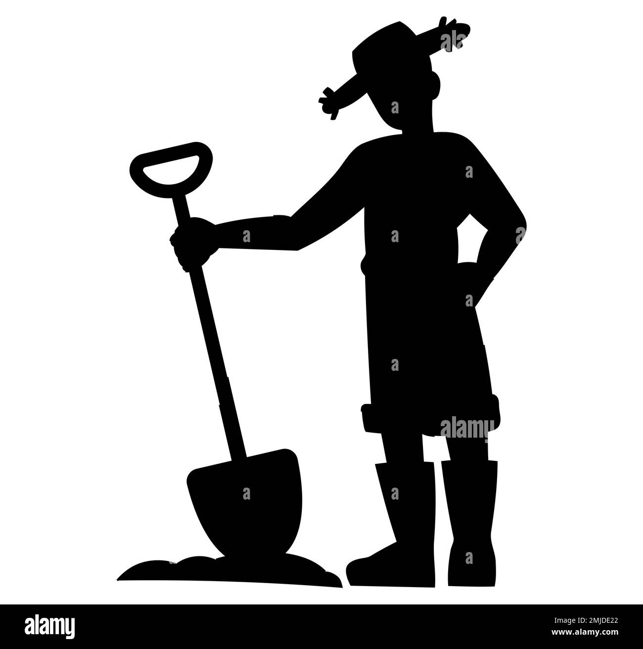 Silhouette of a Female farmer digging the ground, Woman working with a shovel in the field, vector illustration Stock Vector