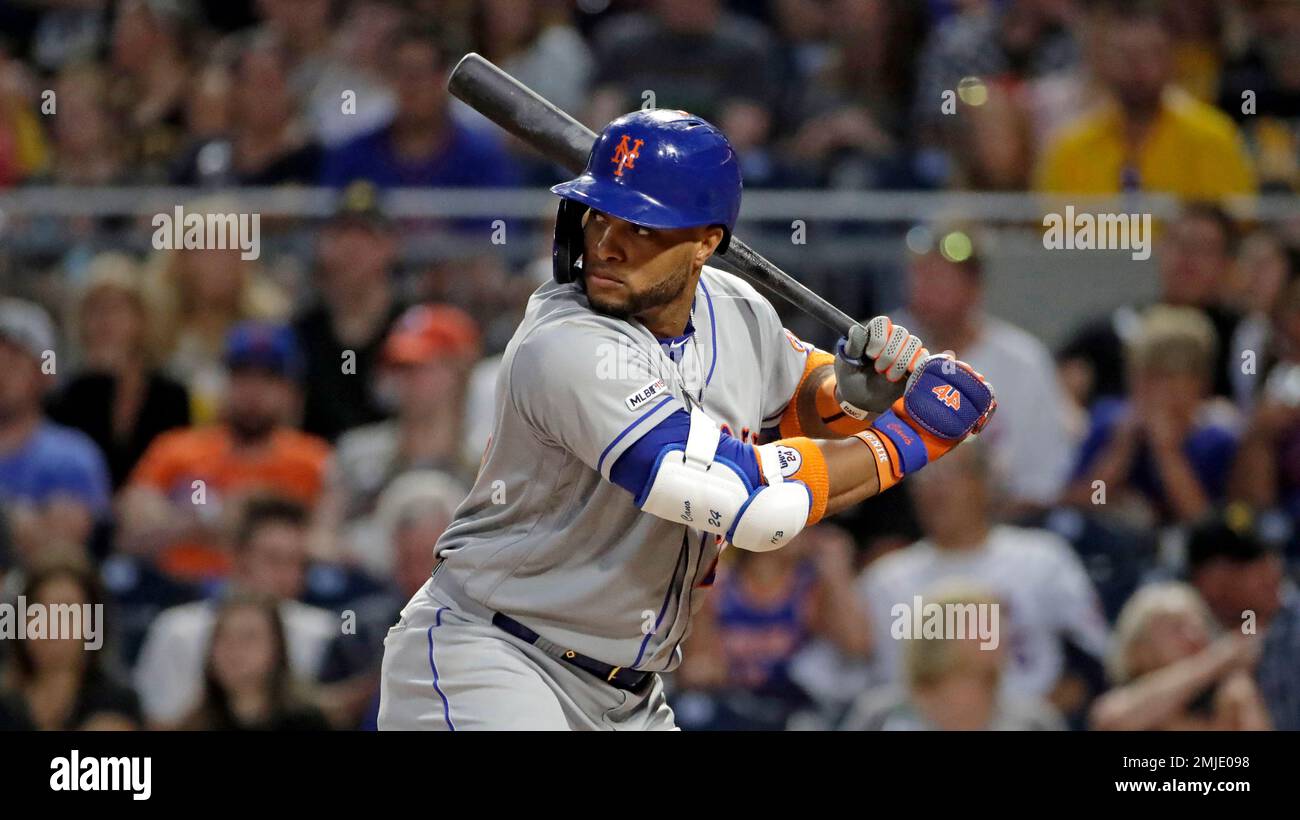 New York Mets' Robinson Cano bats during a baseball game against