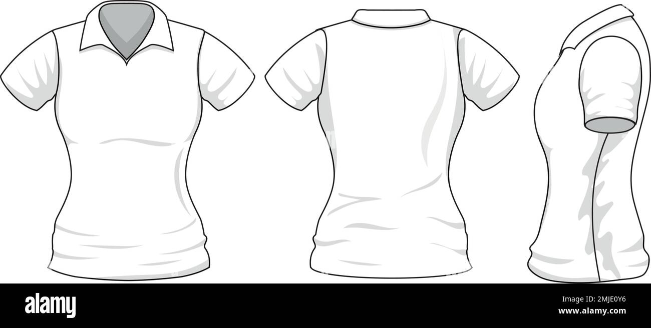 Woman apparel design template. Tshirt front side and back view Stock