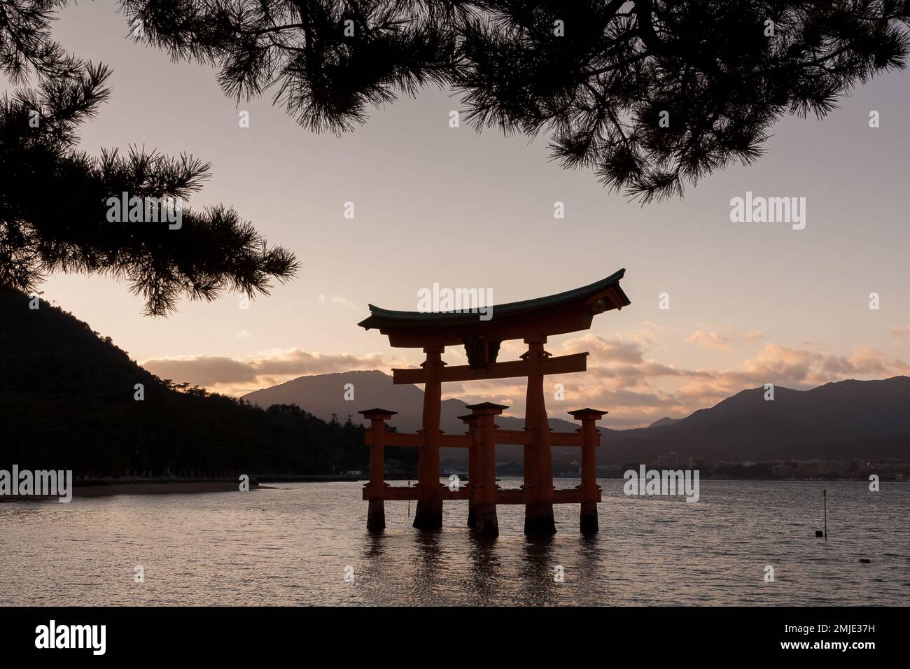 The famous floating torii gate at Itsukushima  shrine on Miyajima Island, Hiroshima, Japan Stock Photo