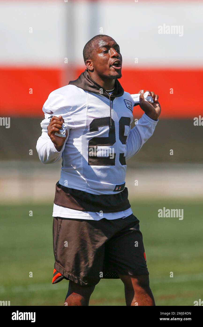 Cleveland Browns running back Duke Johnson (29) watches during practice at  the NFL football team's training facility Monday, Aug. 5, 2019, in Berea,  Ohio. (AP Photo/Ron Schwane Stock Photo - Alamy
