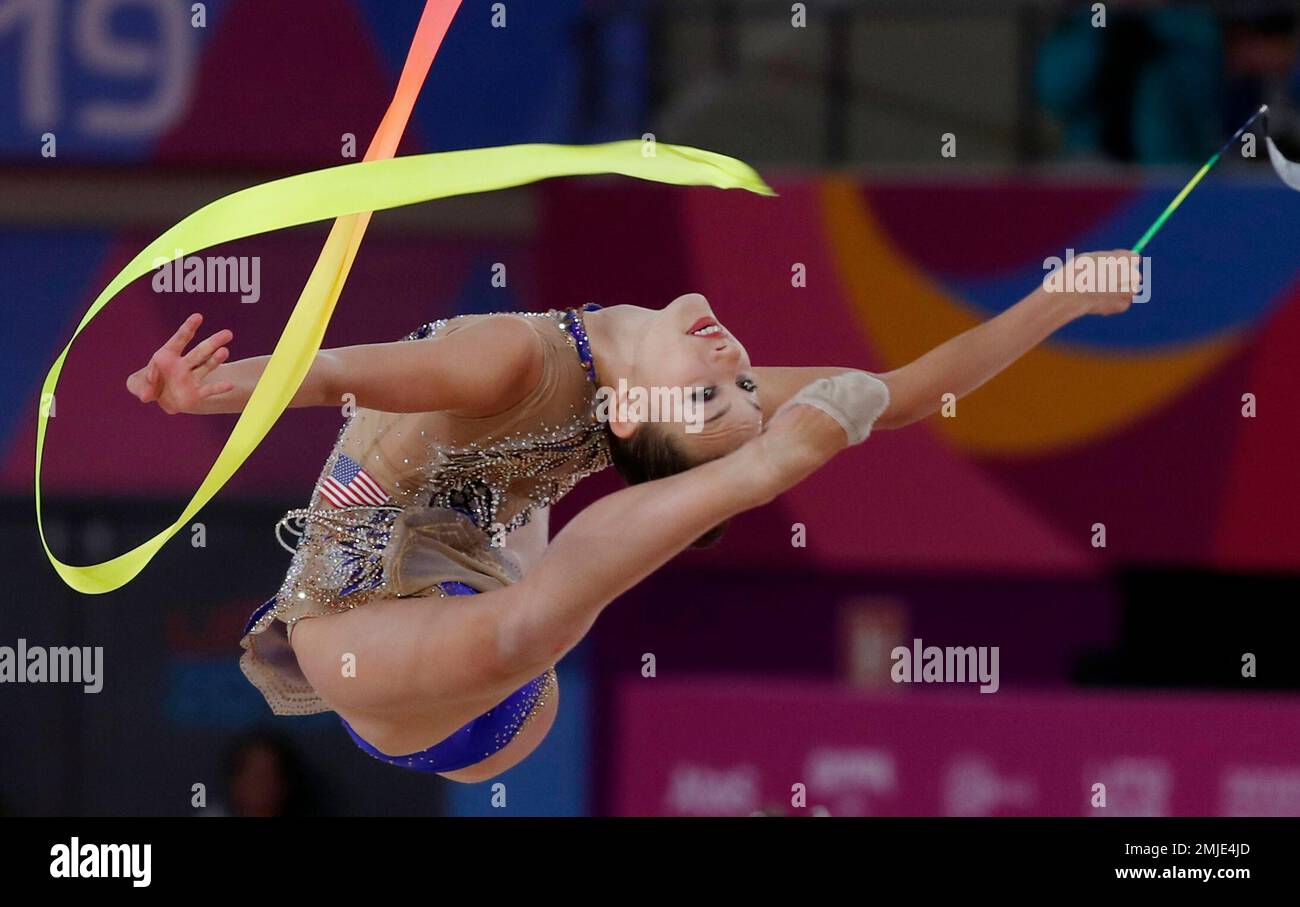 Evita Griskenas of the United States competes in the women's rhythmic