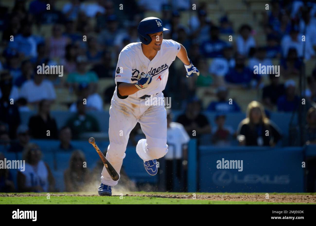 Corey Seager of the Los Angeles Dodgers bats against the Washington  Nationals during the fifth inning in game…