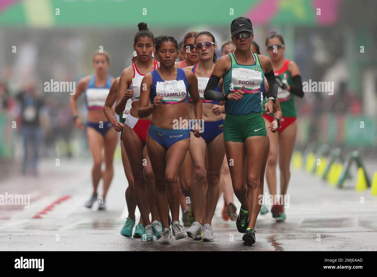 Erica Rocha of Brazil, right, and Karla Jaramillo of Ecuador lead the ...