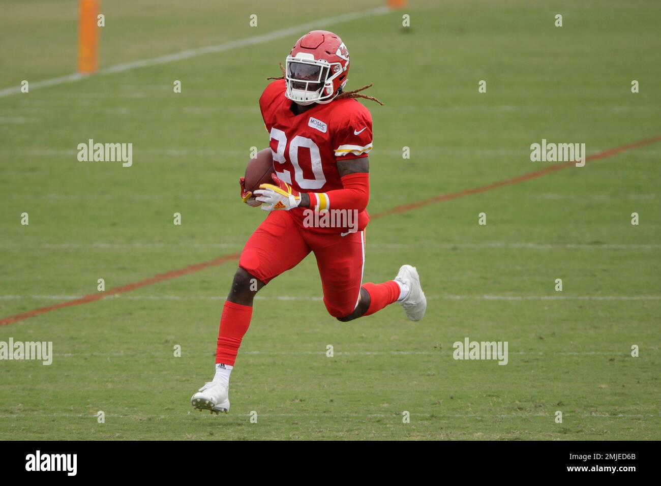 Kansas City Chiefs cornerback Keith Reaser runs the ball during NFL  football training camp Friday, Aug. 2, 2019, in St. Joseph, Mo. (AP  Photo/Charlie Riedel Stock Photo - Alamy