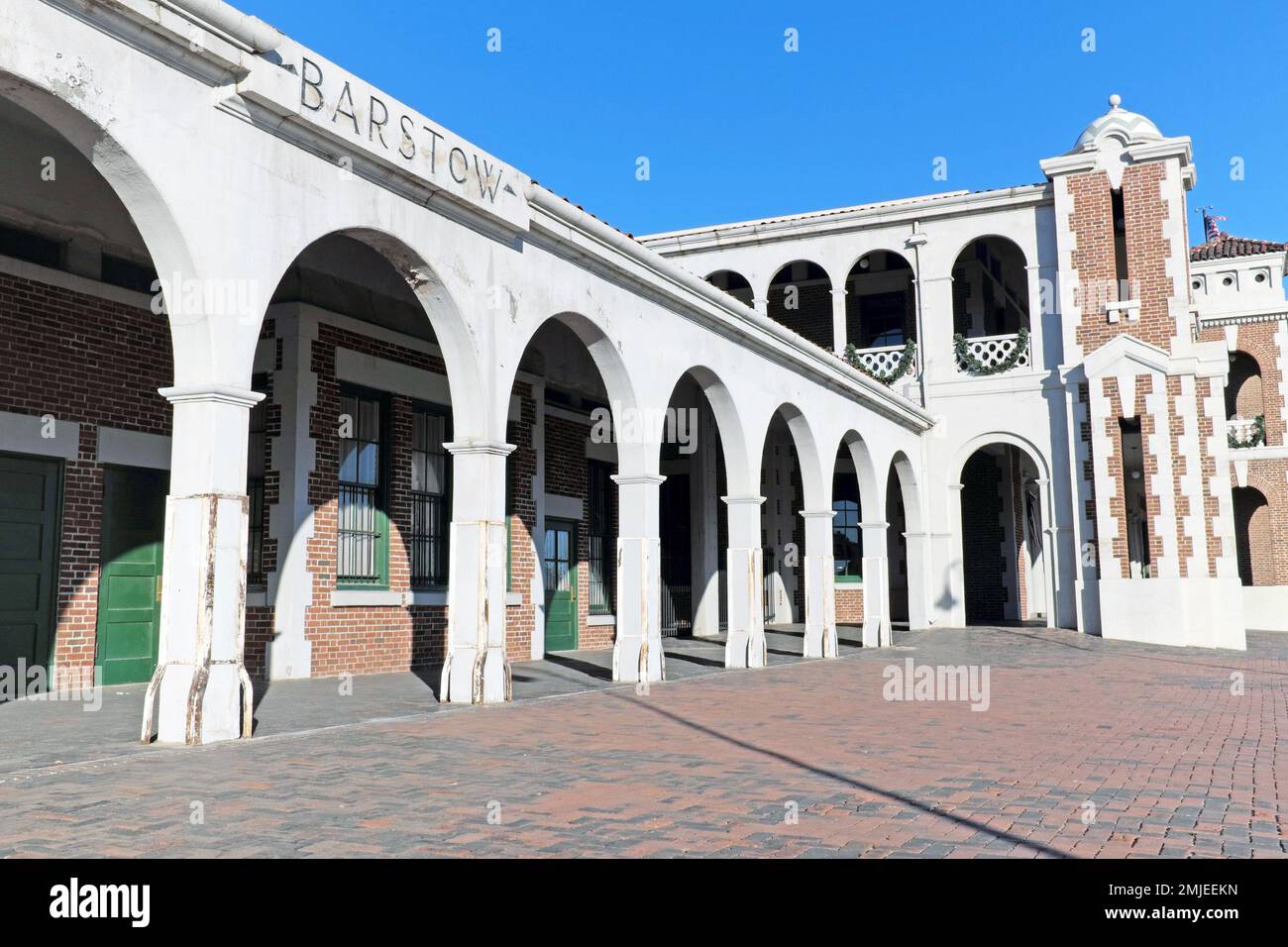 Opened in 1911, the Casa del Desierto was a Harvey House hotel and Santa Fe Railroad depot located in Barstow, California in the Mojave desert. Stock Photo