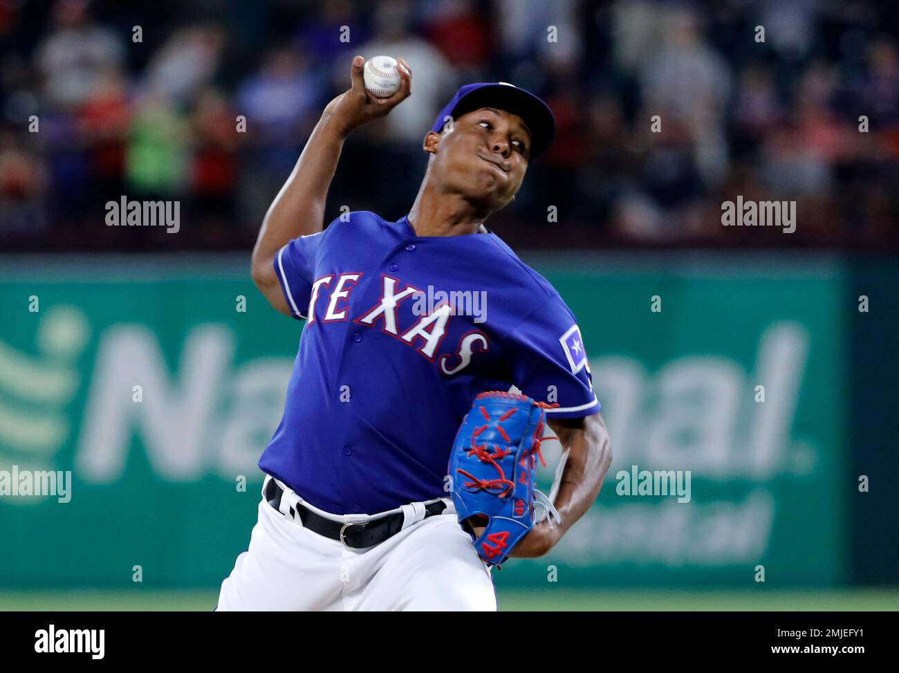 Texas Rangers' Jose Leclerc throws to the New York Yankees during a  baseball game, Thursday, April 27, 2023, in Arlington, Texas. (AP  Photo/Tony Gutierrez Stock Photo - Alamy