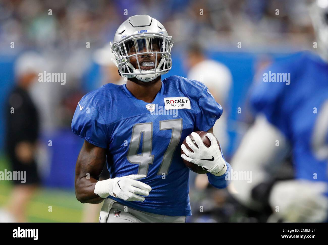 Detroit Lions defensive back Tracy Walker intercepts a pass intended for  Carolina Panthers wide receiver Curtis Samuel (10) as Darius Slay (23)  defends during an NFL football game in Detroit, Sunday, Nov.