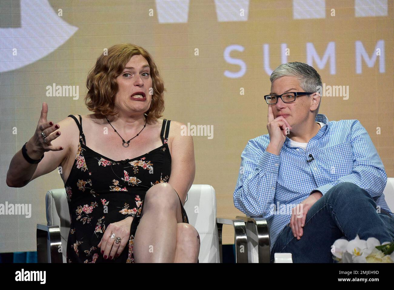Lilly Wachowski, left, and Abby McEnany participate in the Showtime ...