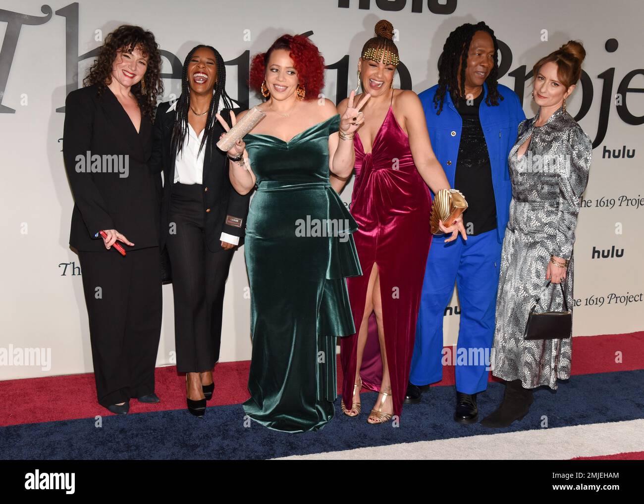 January 26, 2023, Los Angeles, California, United States: (L-R) Caitlin Roper, Tara Duncan, Shoshana Guy, , Nikole Hannah-Jones, Roger Ross Williams and Kathleen Lingo attend Hulu's ''The 1619 Project'' Los Angeles Premiere. (Credit Image: © Billy Bennight/ZUMA Press Wire) EDITORIAL USAGE ONLY! Not for Commercial USAGE! Stock Photo