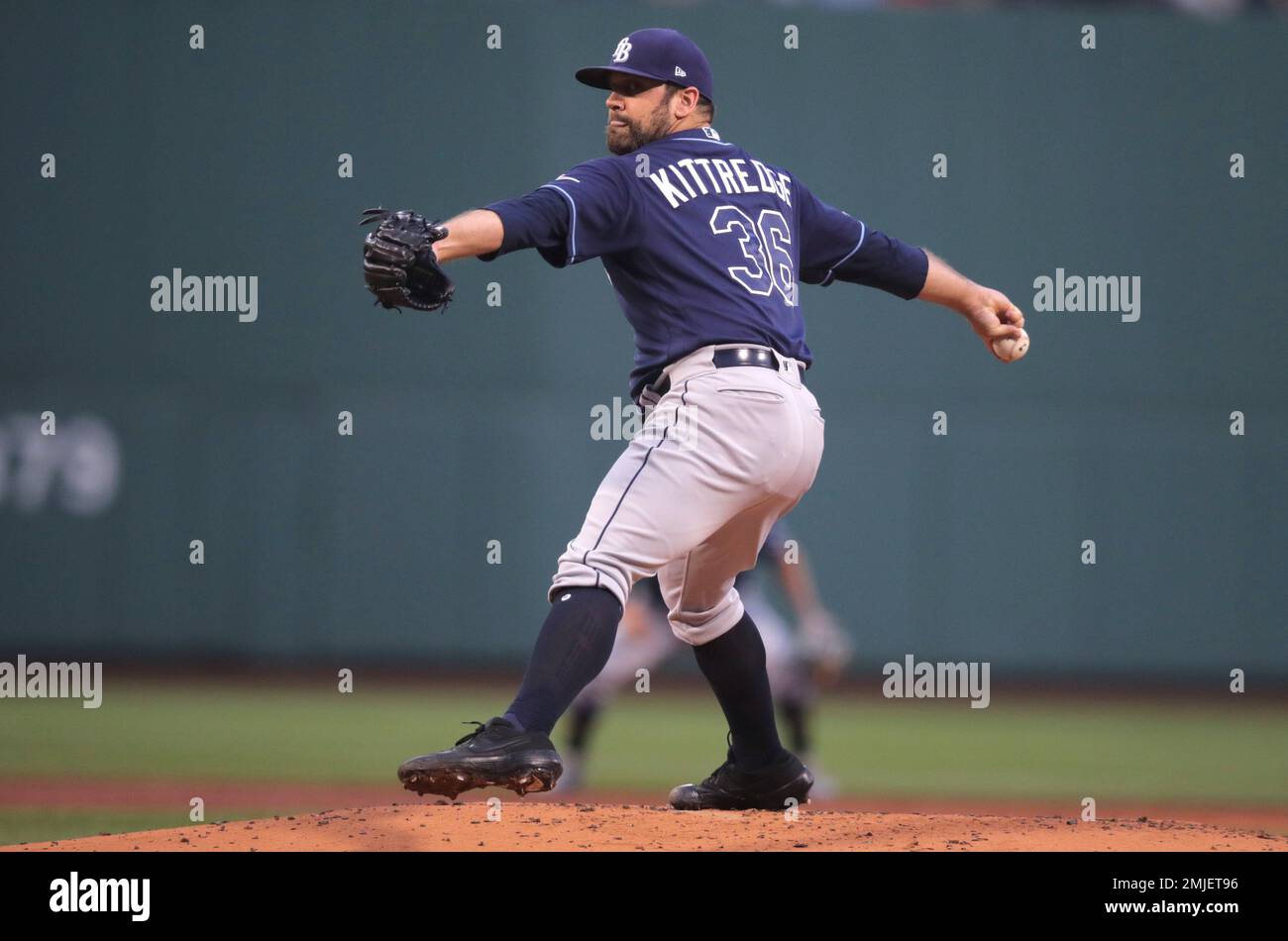 Tampa Bay Rays pitcher Andrew Kittredge during the first inning of a baseball game at Fenway
