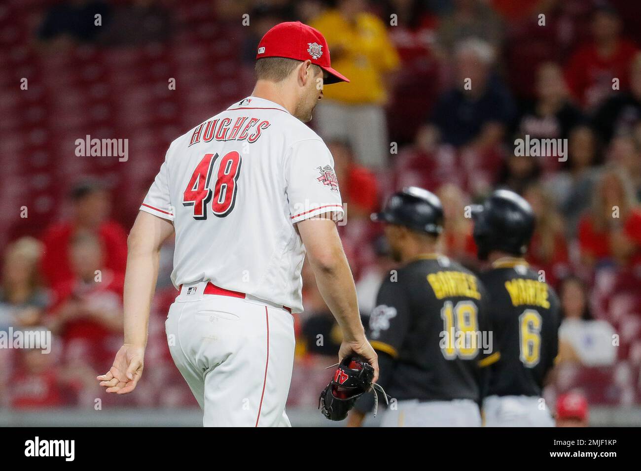 Cincinnati Reds relief pitcher Jared Hughes is ejected after hitting