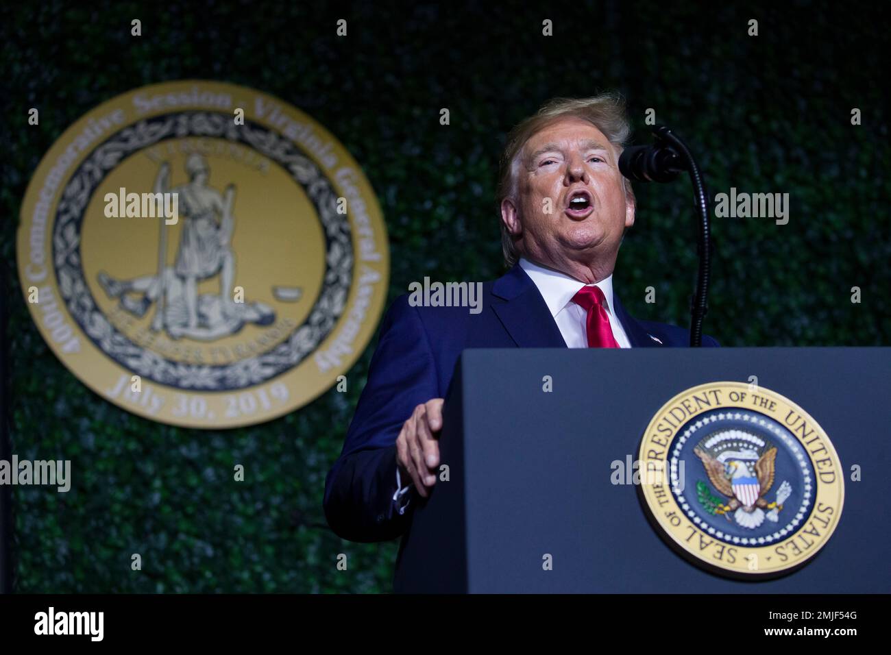 President Donald Trump speaks at an event marking the 400th anniversary ...