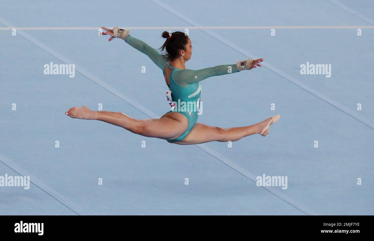 Karelys Diaz of Puerto Rico performs her floor routine in women's