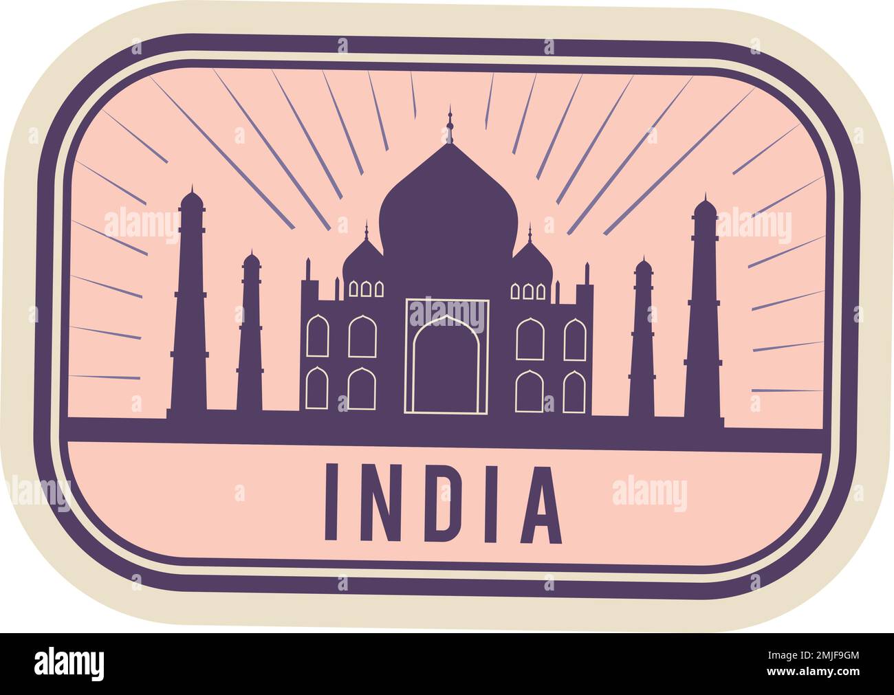 Postmark with famous indian landmark. Retro travel label Stock Vector