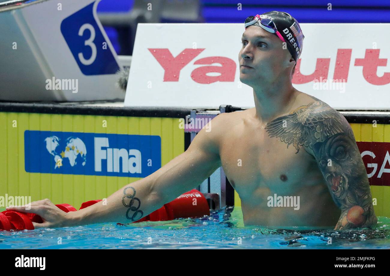 United States' Caeleb Dressel reacts after winning the men's 50m ...