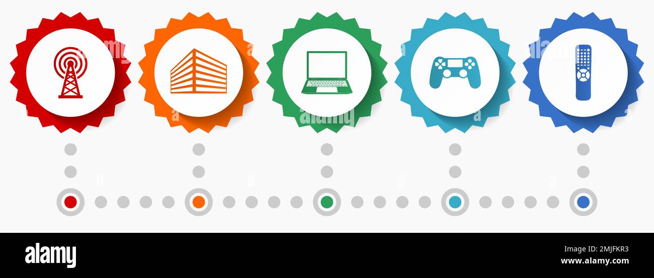 Technology vector icons, communications flat design web badges collection, business infographic template Stock Vector
