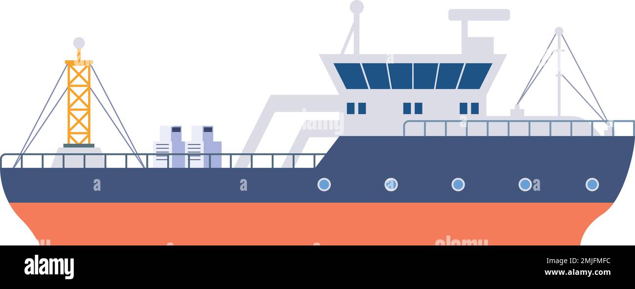 Trawler ship. Marine boat color icon. Nautical transport Stock Vector