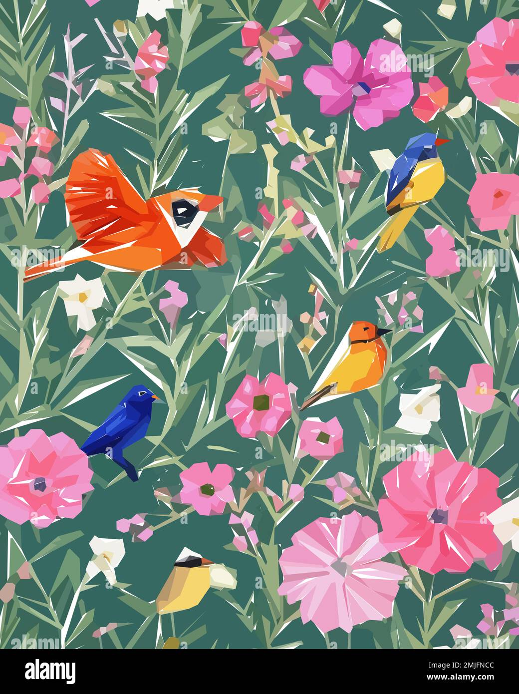 Floral background with birds, flowers and butterflies, vector ...