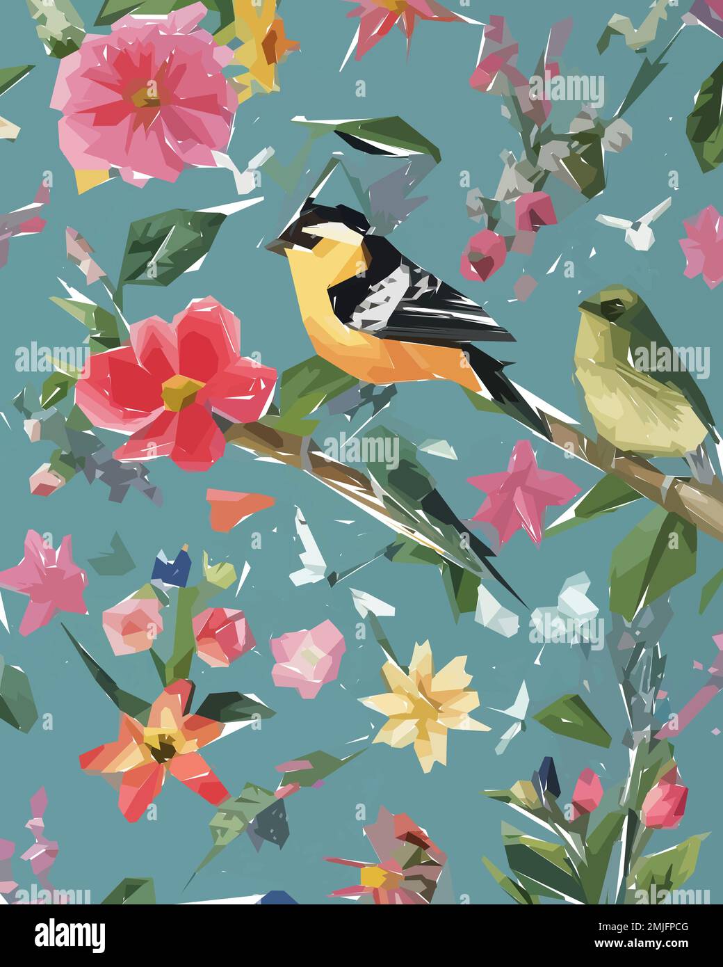 Floral background with birds, flowers and butterflies, vector ...