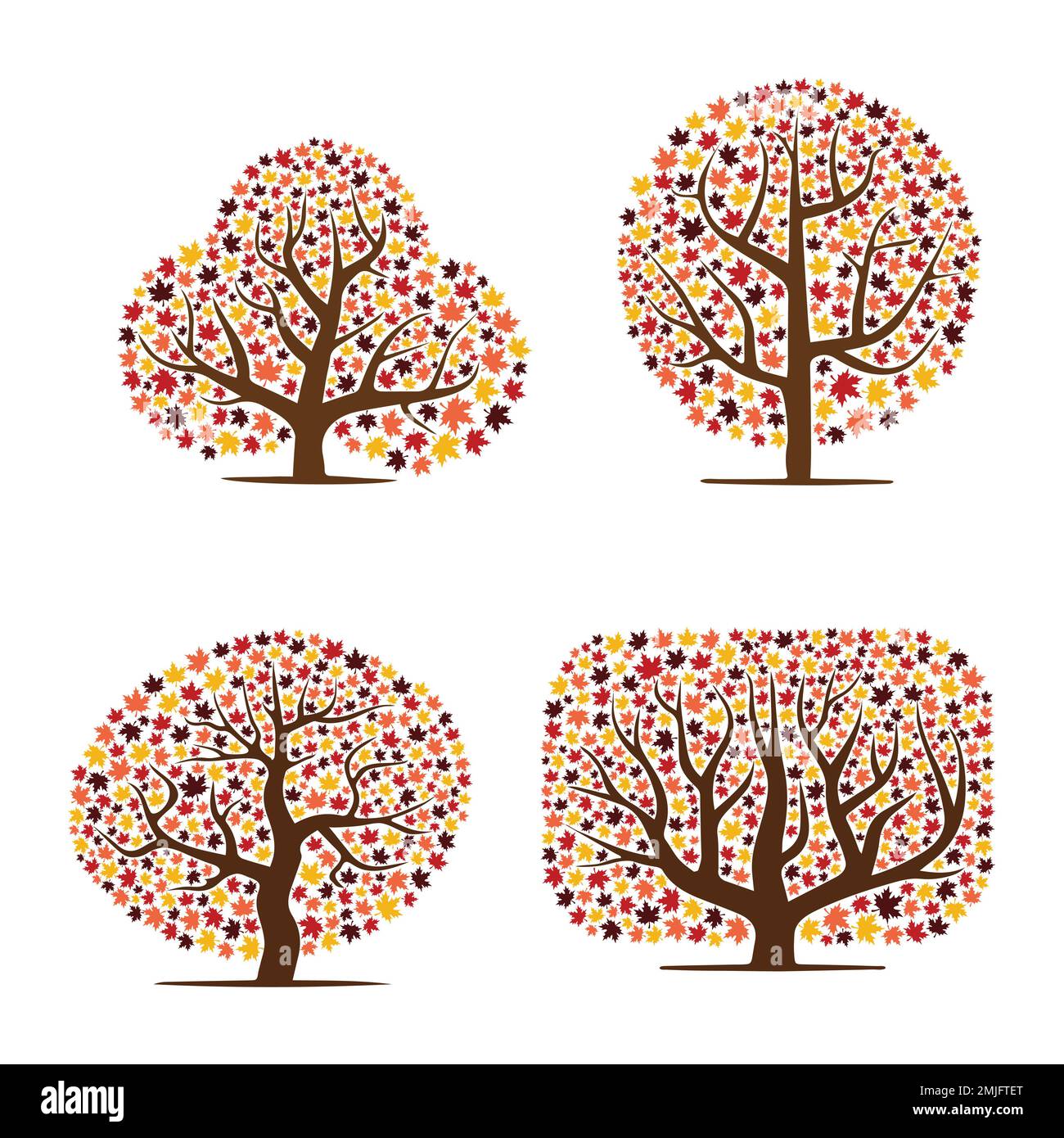 Abstract maple leaves tree silhouettes set Stock Vector