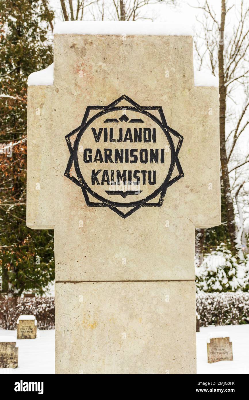 Viljandi garnison cemetery memorial stone in Viljandi Estonia Stock Photo