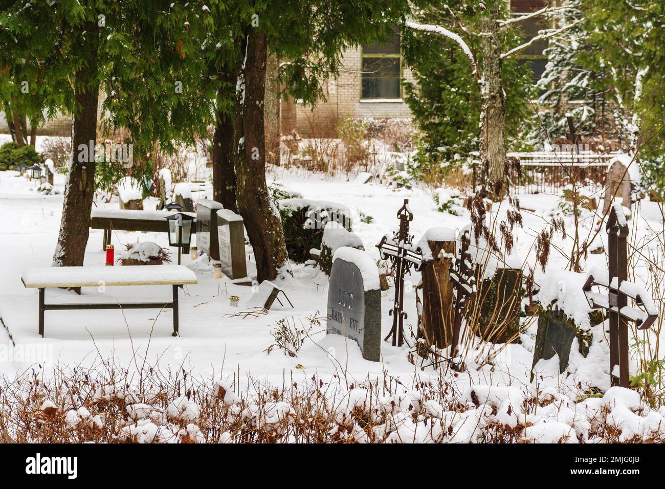 Wintery cemetery in Viljandi Estonia Stock Photo