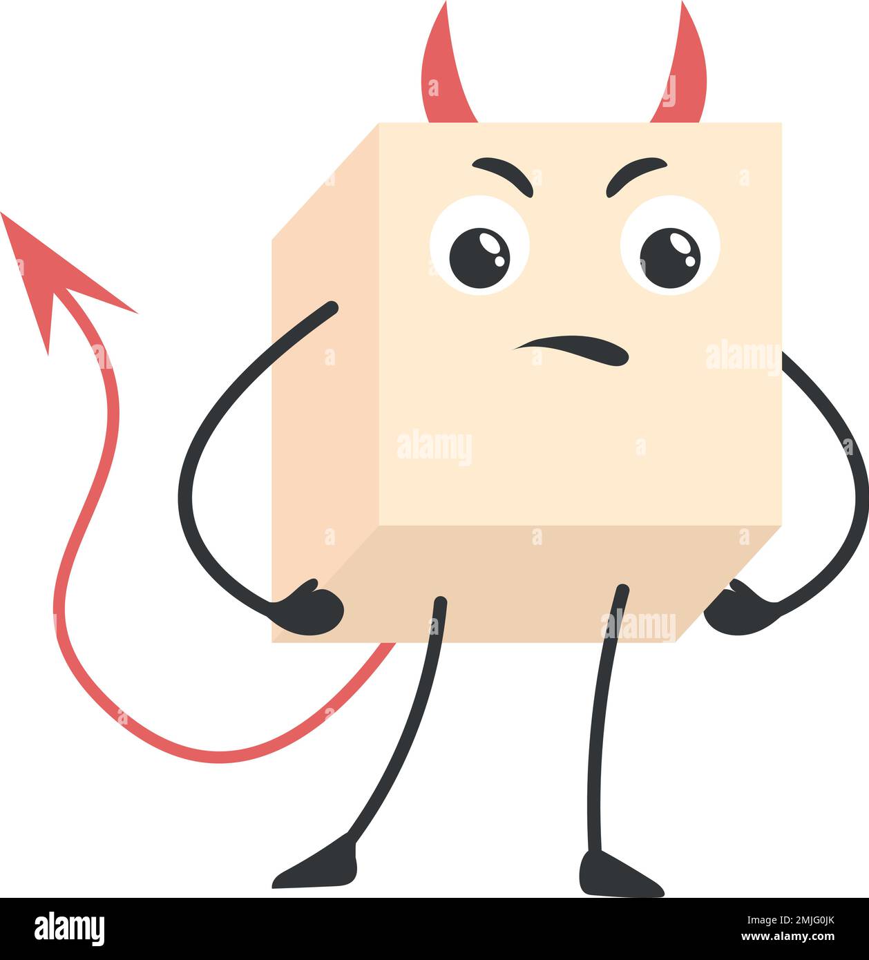 Sugar cube evil mascot. Unhealthy nutrition devil character isolated on