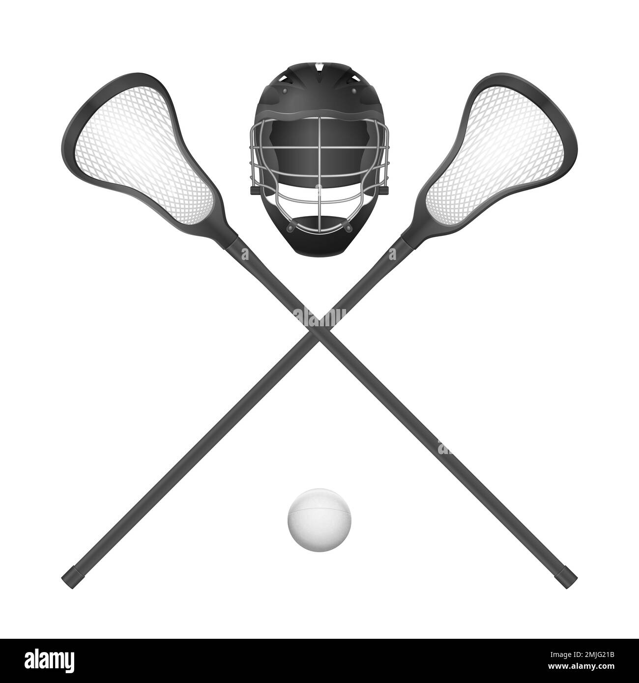 Lacrosse sticks, ball and helmet on a white background. Vector