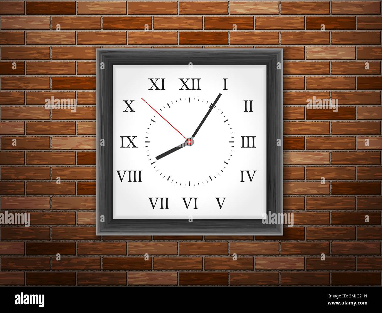 Clock on brick wall background. Vector illustration Stock Photo - Alamy