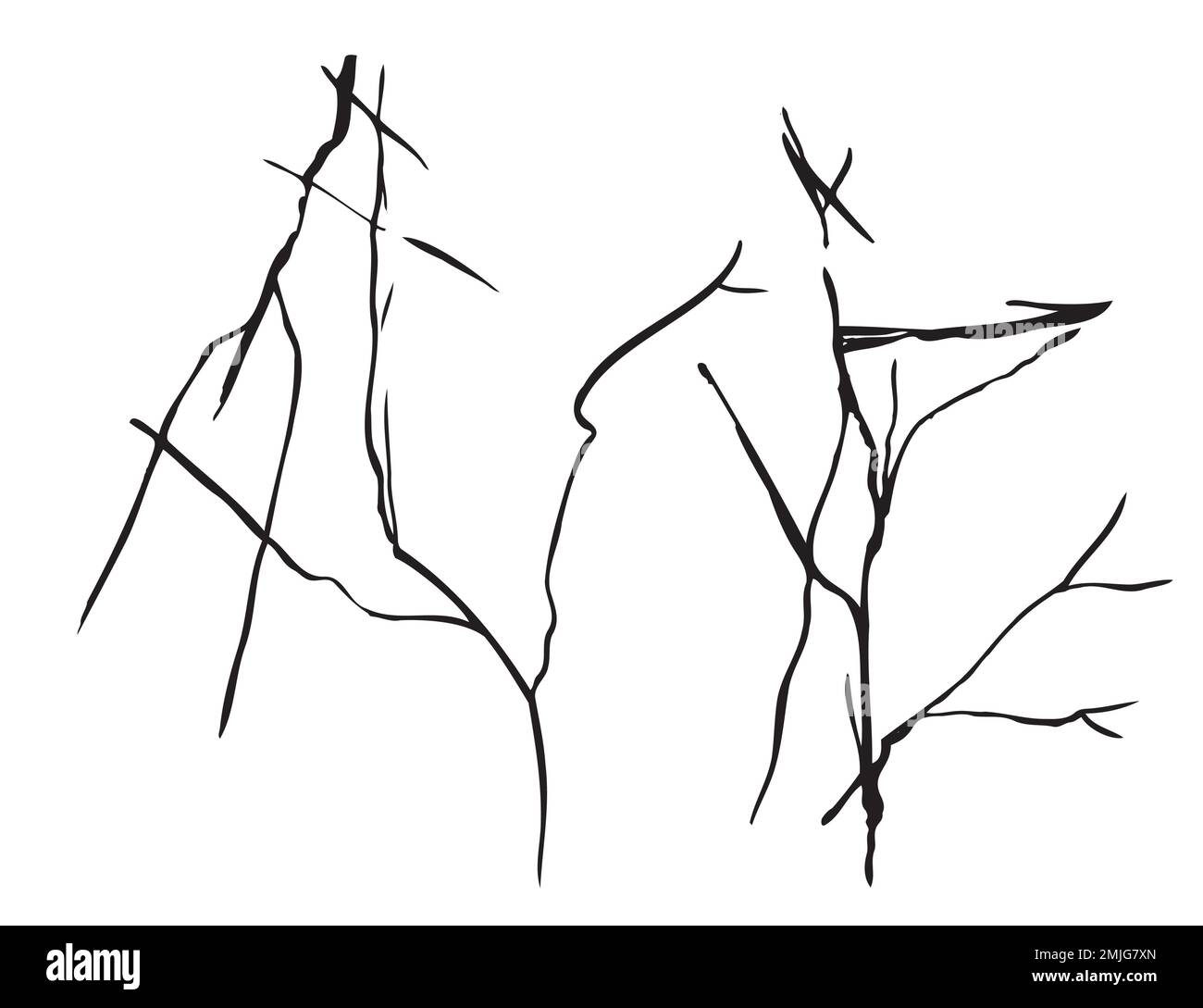 Ice crack realistic sketch Black line isolated no white. Fissure broken