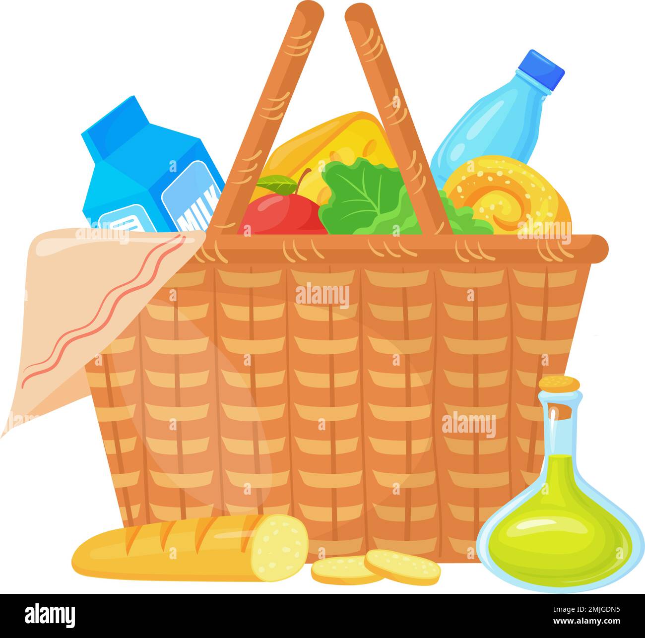 Lunch wicker icon. Cartoon picnic food basket isolated on white background Stock Vector Image