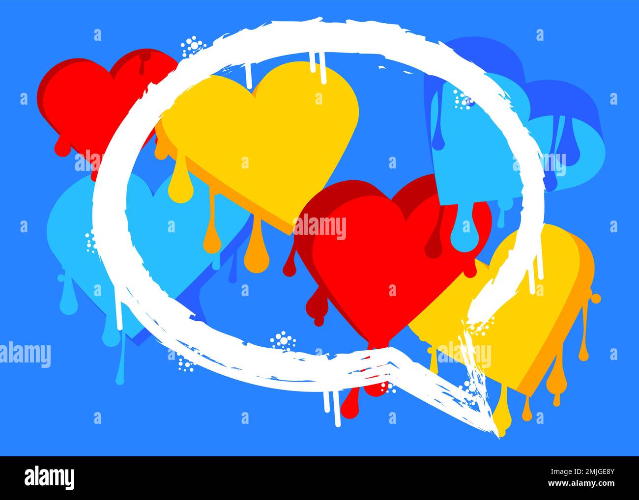 Graffiti Love Background with Hearts. Abstract modern Valentine's Day street art decoration performed in urban painting style. Stock Vector
