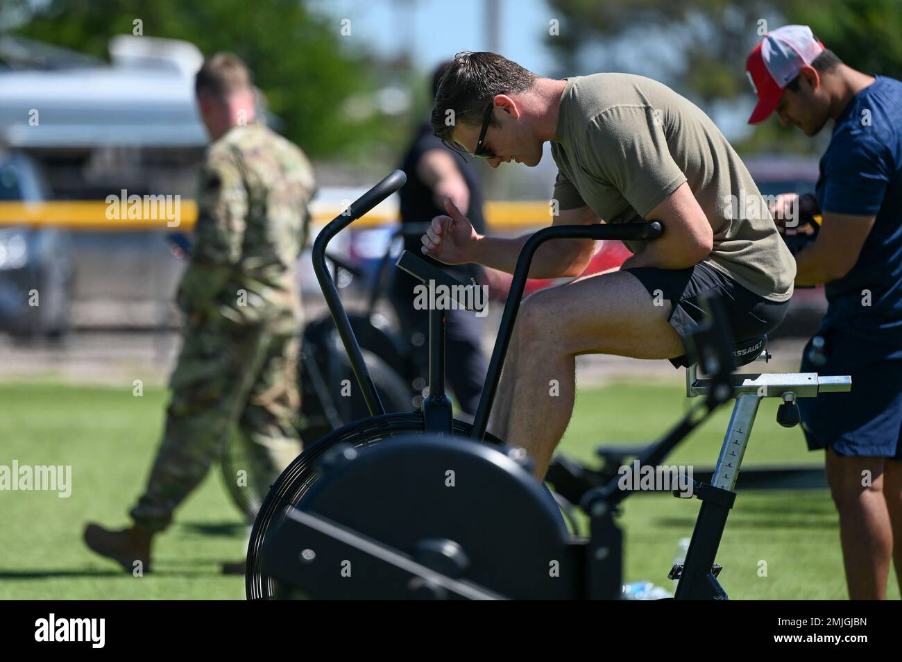 An Airman from the 48th Rescue Squadron competes with his teammates ...
