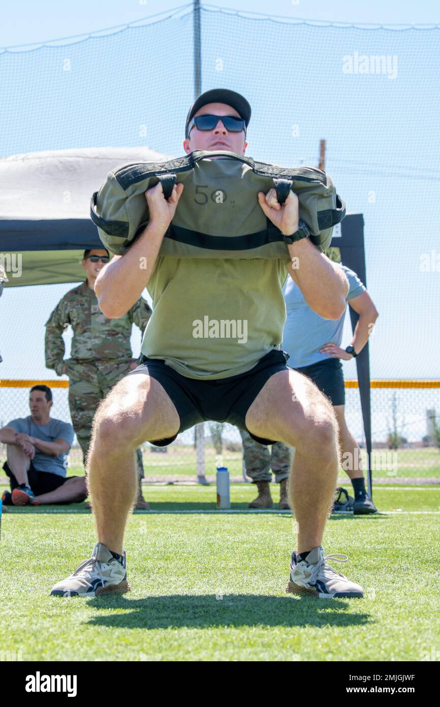 A pararescueman from the 48th Rescue Squadron competes in a fitness ...
