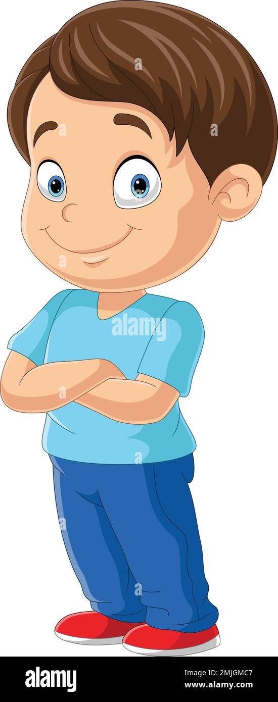 Cartoon little boy stands with arms crossed over his chest Stock Vector Image & Art Alamy