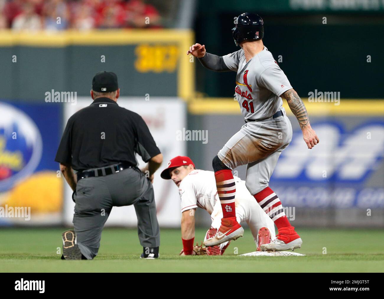 Aug 13, 2021: St. Louis Cardinals left fielder Tyler O'Neill (27) records  an out at Kauffman Stadium in Kansas City, MO. Cardinals defeated the  Royals 6-0. Jon Robichaud/CSM Stock Photo - Alamy