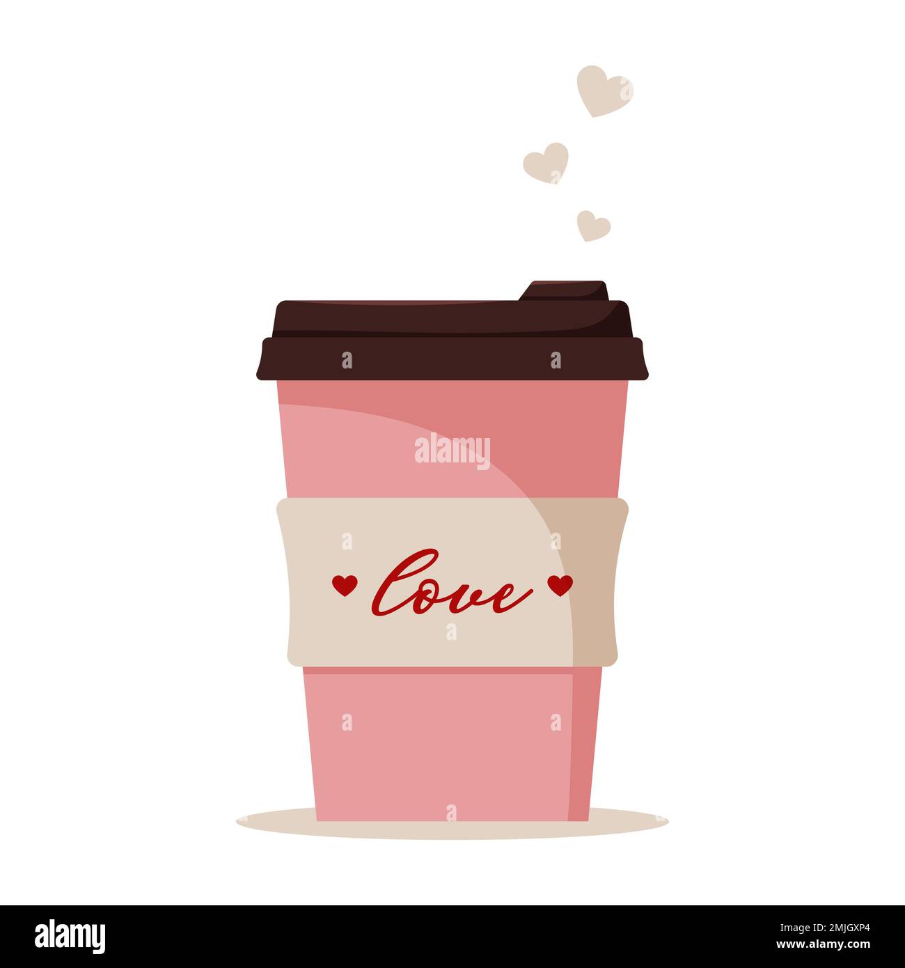 Pink coffee cup. Disposable paper or plastic cup with Valentine's Day