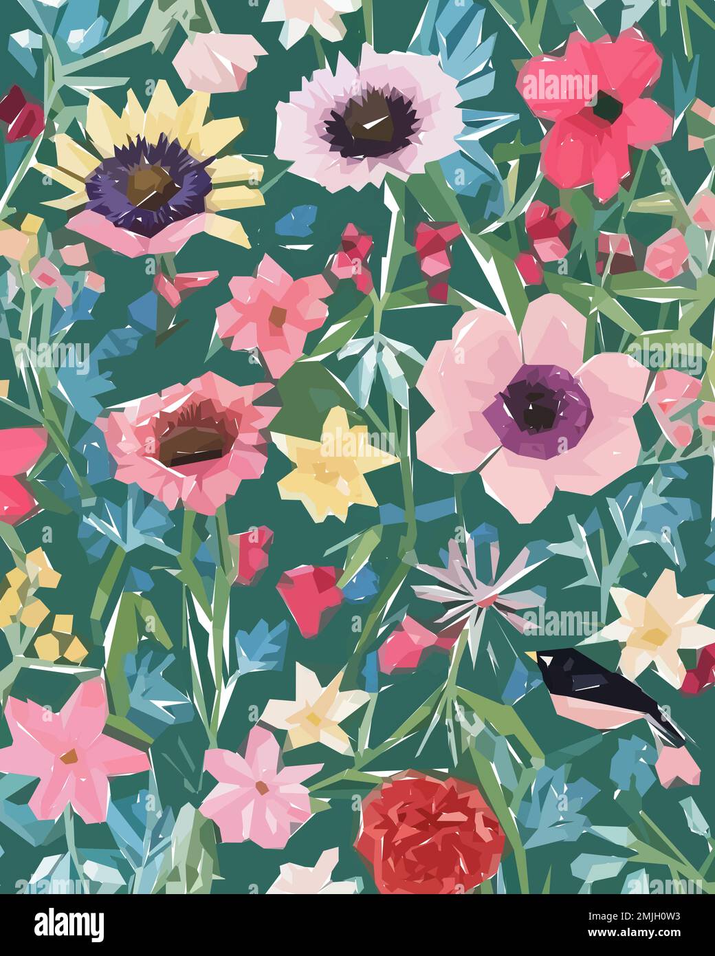 Floral background with birds, flowers and butterflies, vector ...
