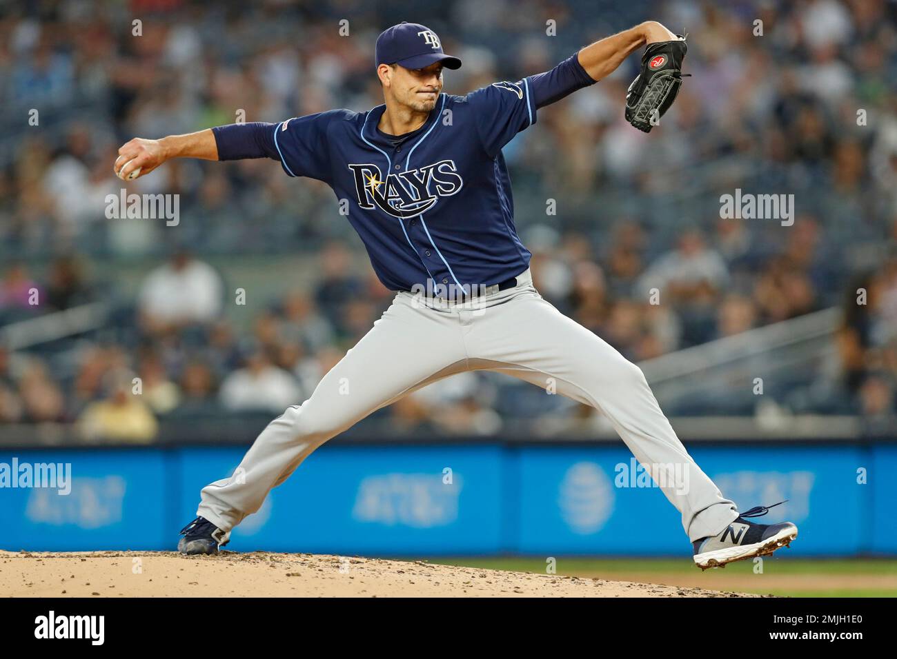 Tampa Bay Rays starting pitcher Charlie Morton winds up during the first  inning of the second game of the baseball team's doubleheader against the  New York Yankees on Thursday, July 18, 2019