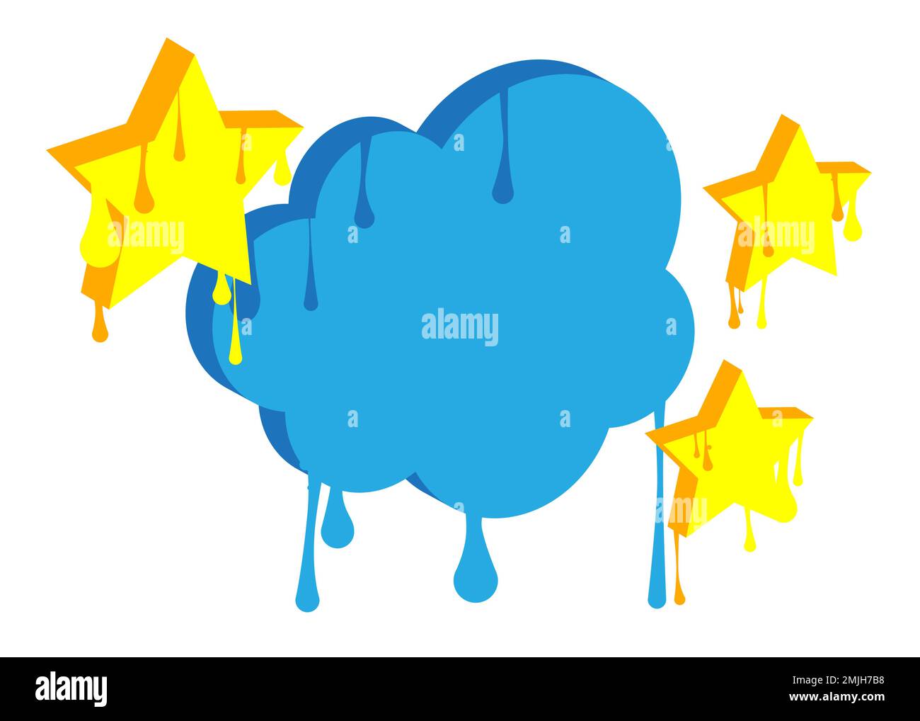 Blue and White Cloud Background Graffiti. Abstract modern street art decoration performed in urban painting style. Stock Vector